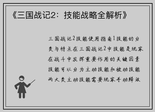 《三国战记2：技能战略全解析》