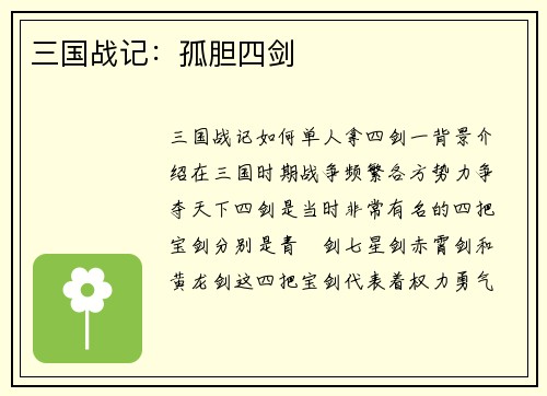 三国战记：孤胆四剑
